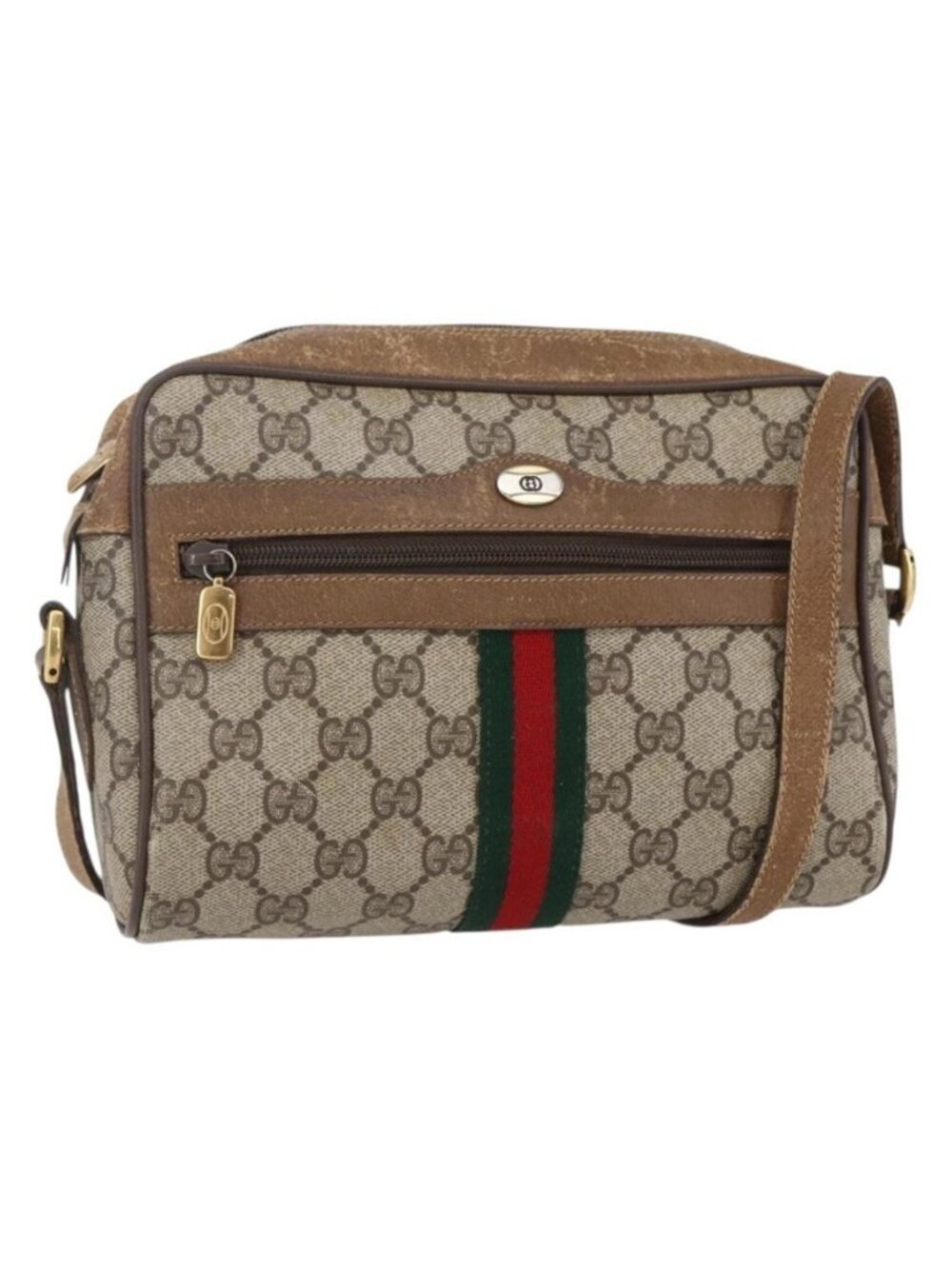 Authentic GUCCI GG Supreme Web Sherry Line Bag PVC Beige Gold 98 02 004